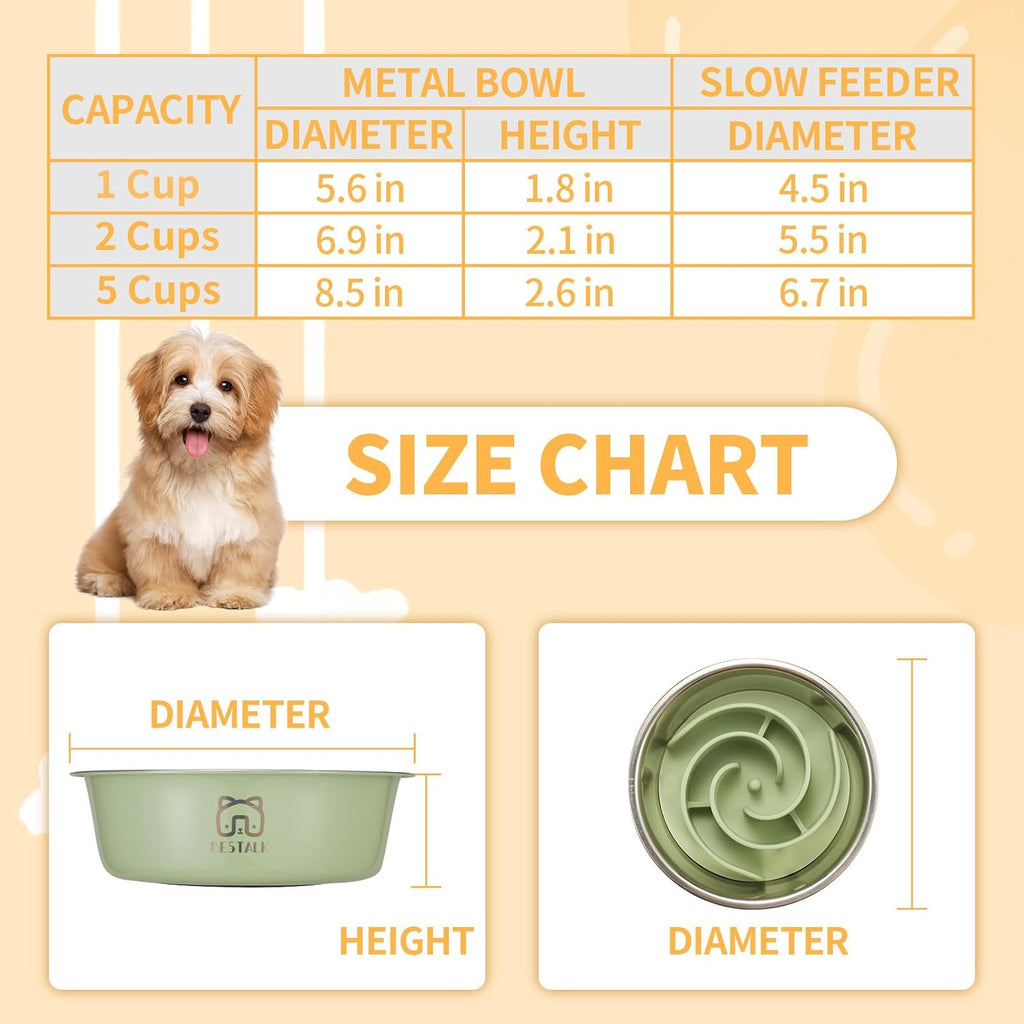 2-In-1 Metal Slow Feeder Dog Bowl,  Stainless Steel Dog Bowls with Silicone Slow Feeder Insert, Food Grade 304 Water Food Bowl with Anti-Slip Base for Small, Medium, Large Dogs