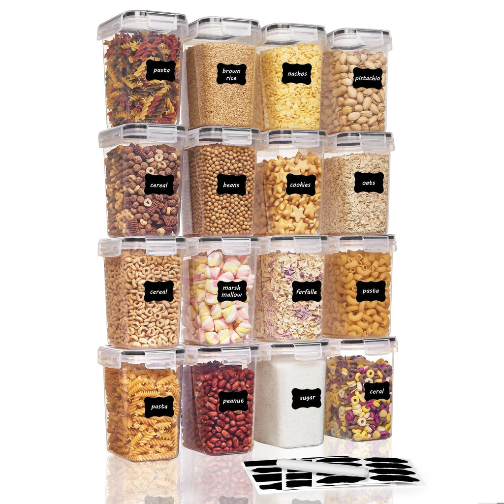 Airtight Food Storage Containers 16 Pcs/1.6L- Plastic BPA Free Kitchen Pantry Storage Containers, Black