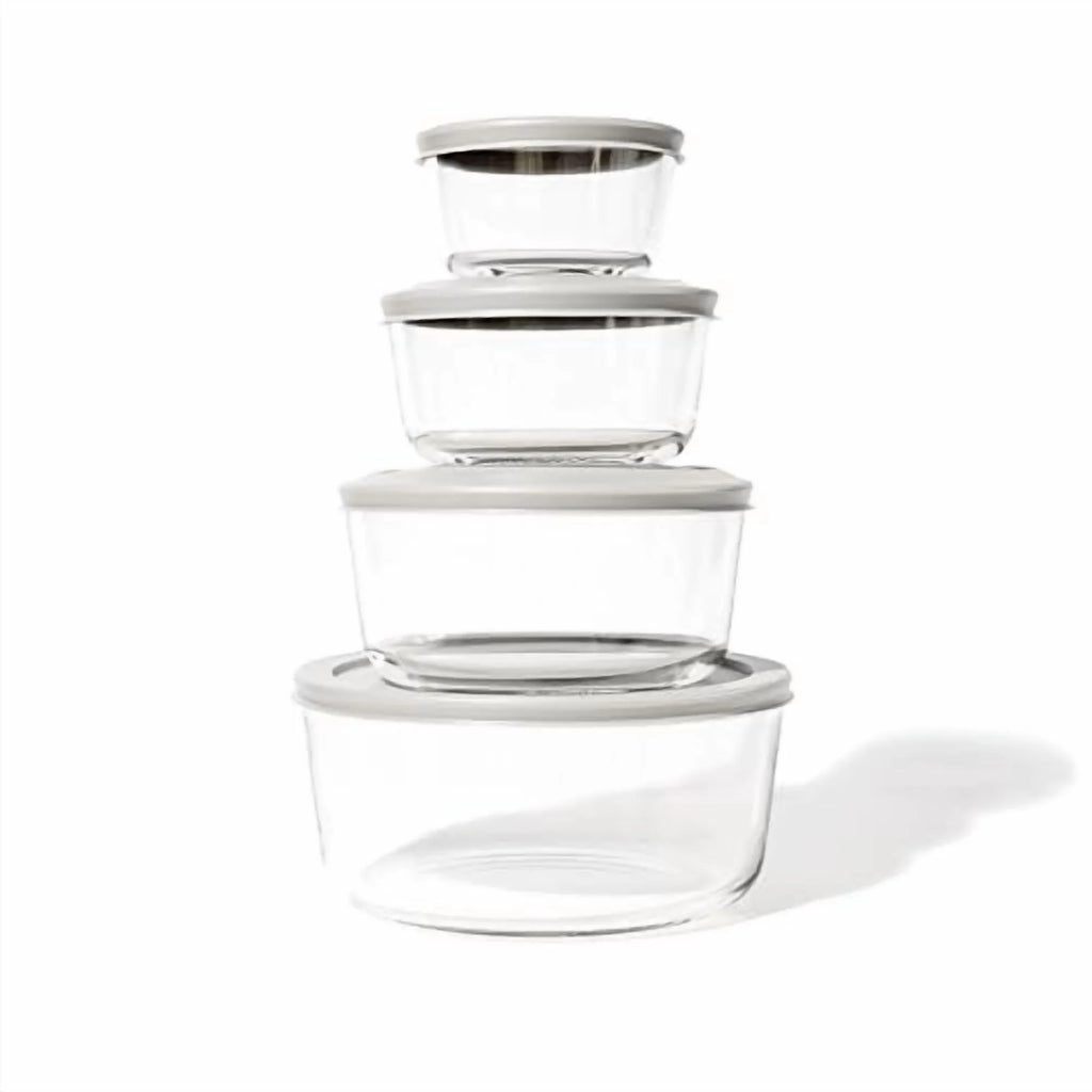 Glass Food Storage Container with Lids, Nesting 8 Piece Set