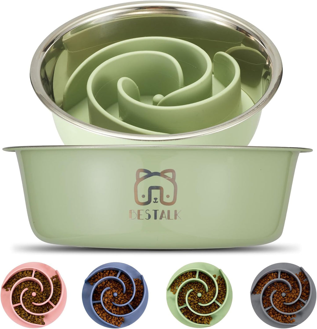 2-In-1 Metal Slow Feeder Dog Bowl,  Stainless Steel Dog Bowls with Silicone Slow Feeder Insert, Food Grade 304 Water Food Bowl with Anti-Slip Base for Small, Medium, Large Dogs