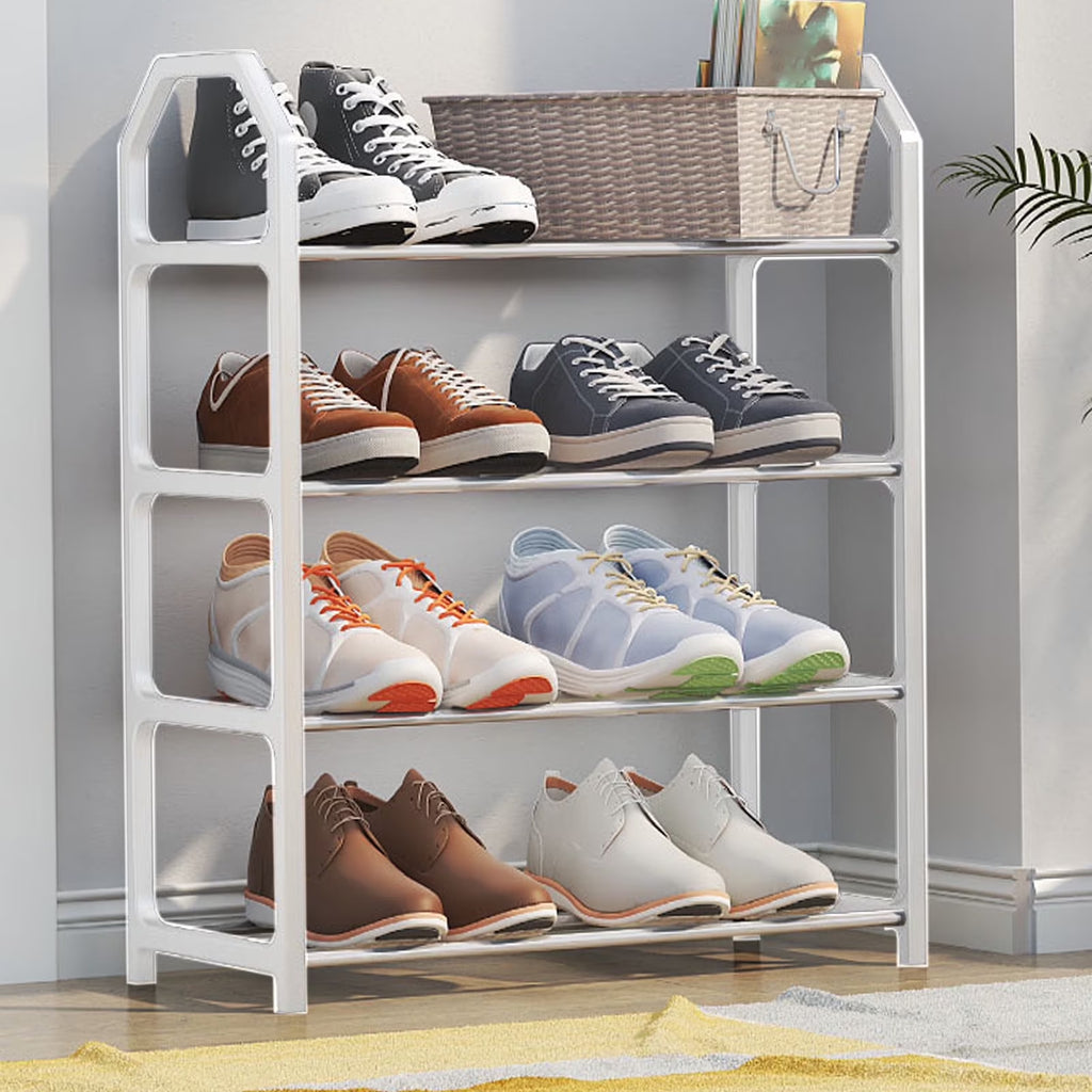 Four Tier Metal Shoe Rack, 4 Tier Shoe Rack Organizer, Space Saving Shoe Storage for Bedroom Closet Entryway, Must Have Home Organization Essential, Dorm Room Apartment Shoe Shelf