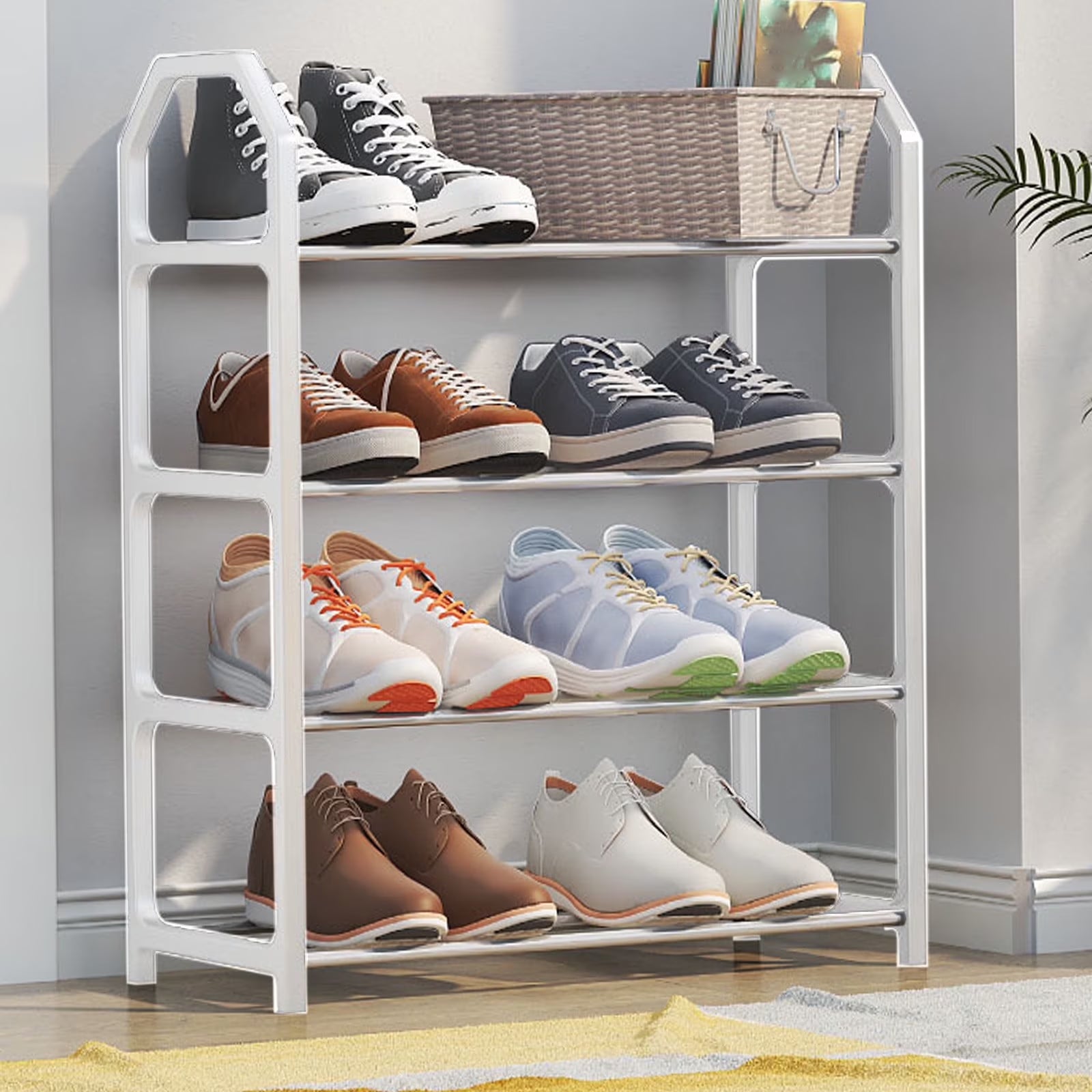 Four Tier Metal Shoe Rack, 4 Tier Shoe Rack Organizer, Space Saving Shoe Storage for Bedroom Closet Entryway, Must Have Home Organization Essential, Dorm Room Apartment Shoe Shelf