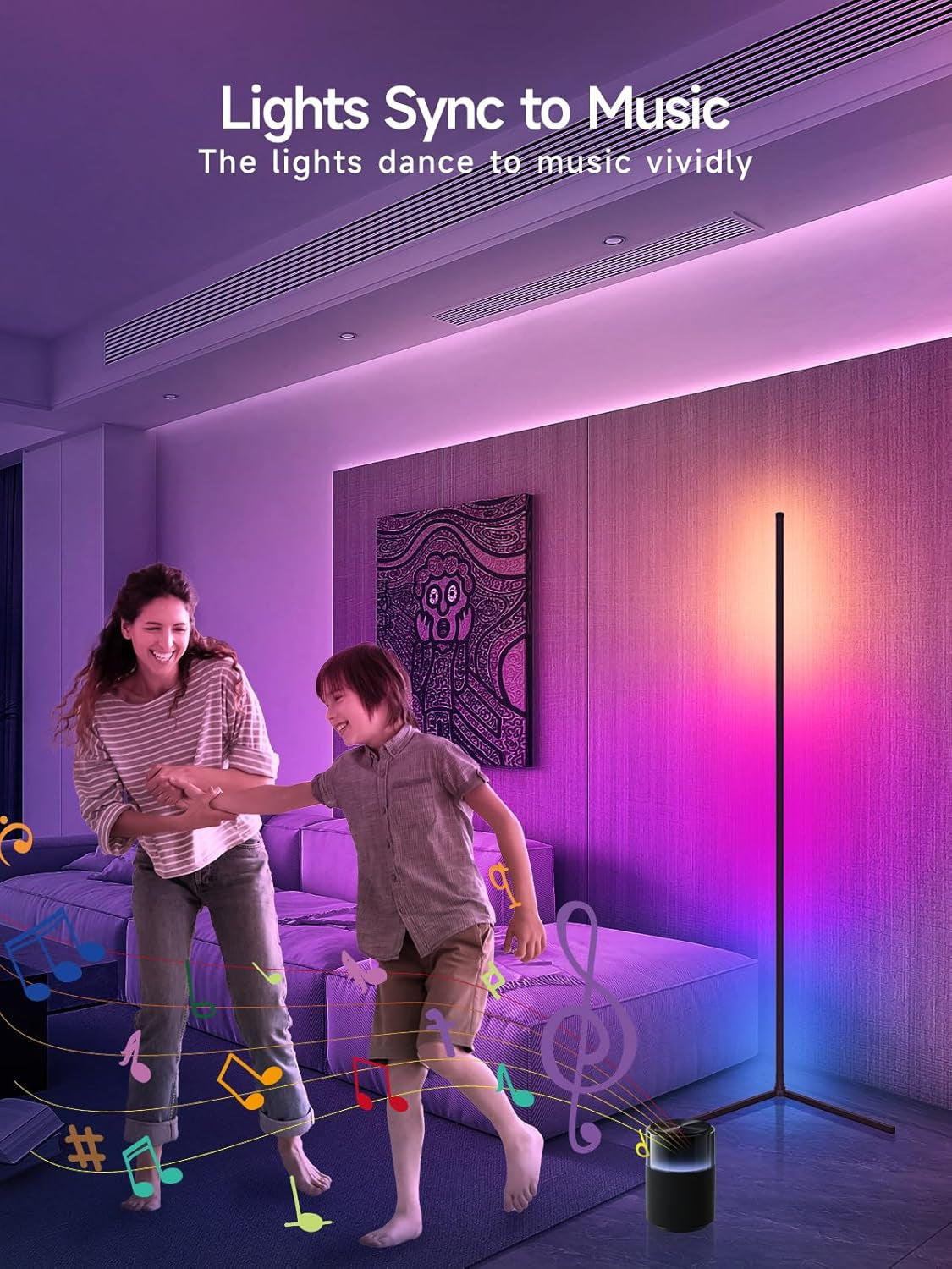 Corner Floor Lamp, RGB LED Corner Lamp with Music Sync, Smart App and Remote Con