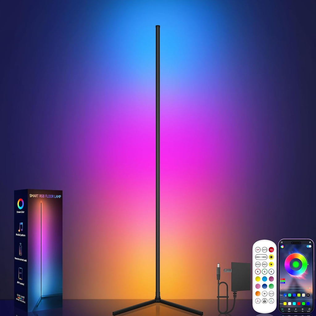 Corner Floor Lamp, RGB LED Corner Lamp with Music Sync, Smart App and Remote Con