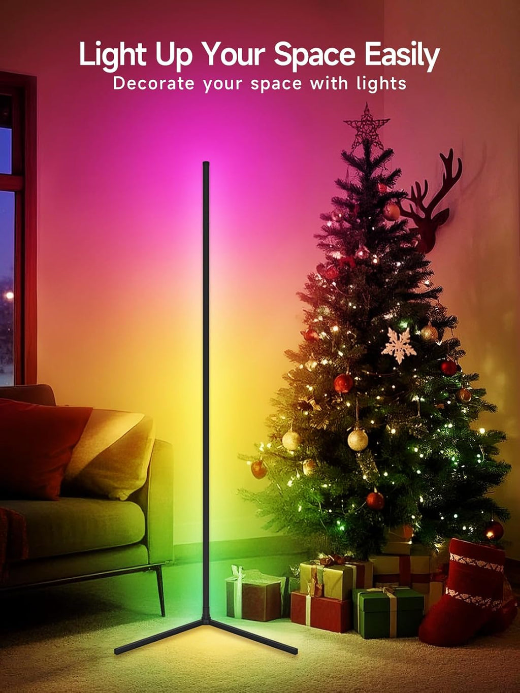 Corner Floor Lamp, RGB LED Corner Lamp with Music Sync, Smart App and Remote Con