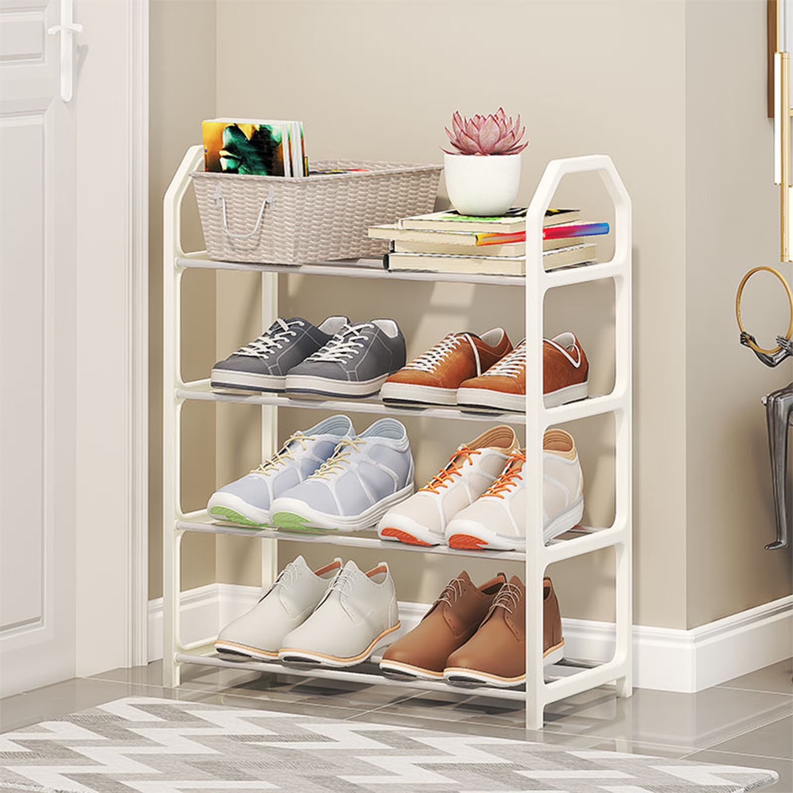 Four Tier Metal Shoe Rack, 4 Tier Shoe Rack Organizer, Space Saving Shoe Storage for Bedroom Closet Entryway, Must Have Home Organization Essential, Dorm Room Apartment Shoe Shelf