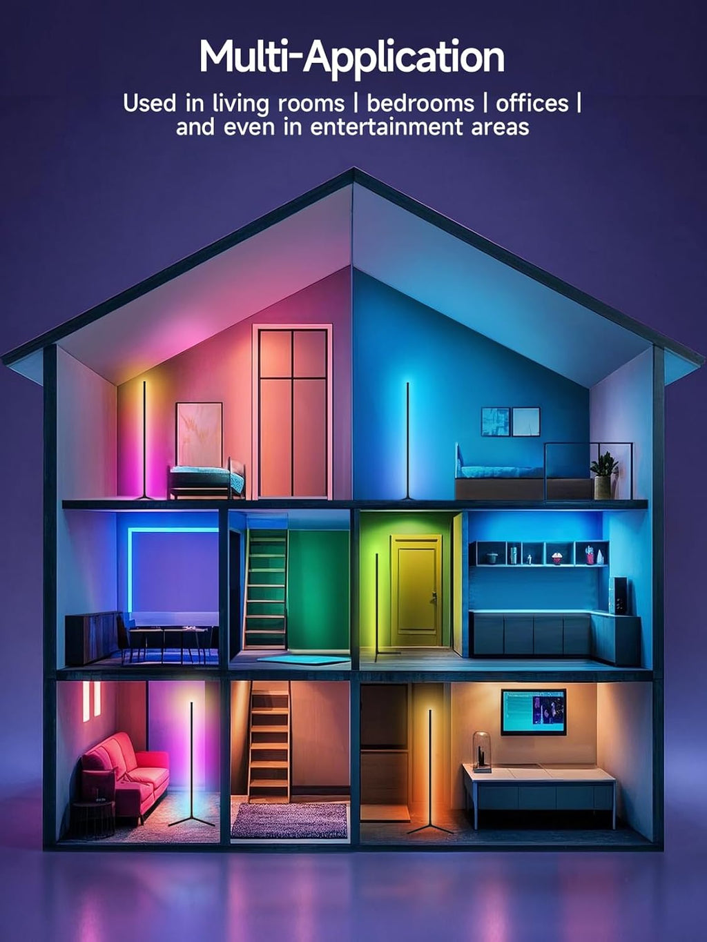 Corner Floor Lamp, RGB LED Corner Lamp with Music Sync, Smart App and Remote Con