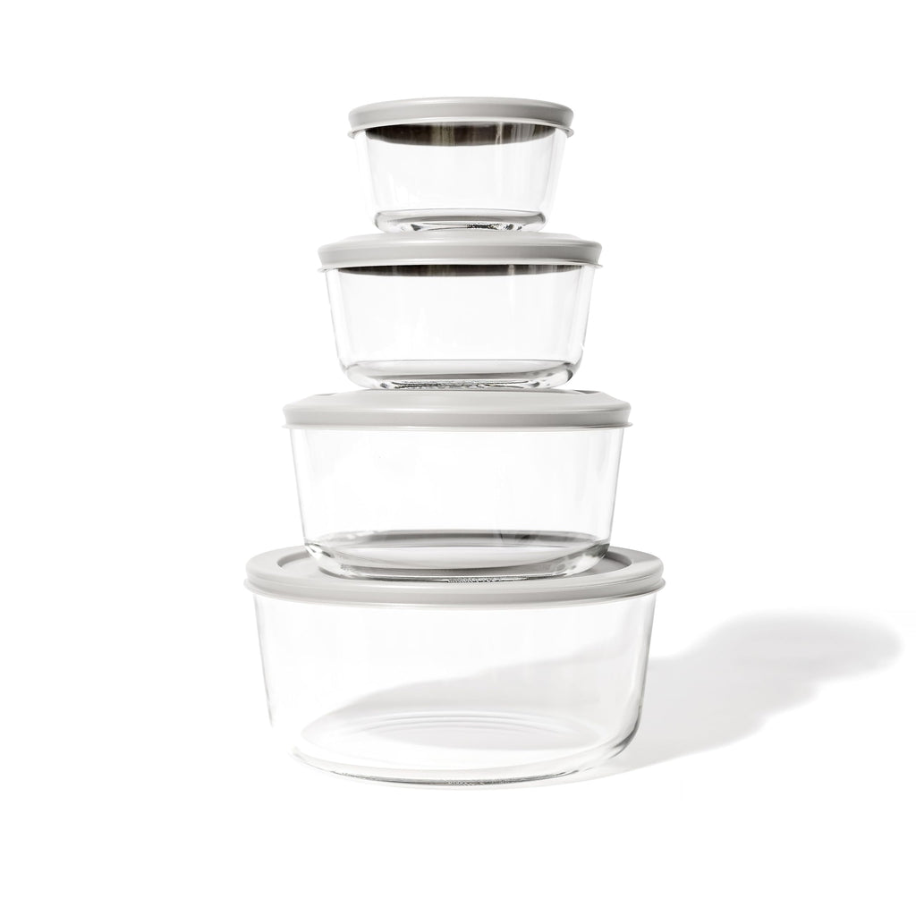 Glass Food Storage Container with Lids, Nesting 8 Piece Set