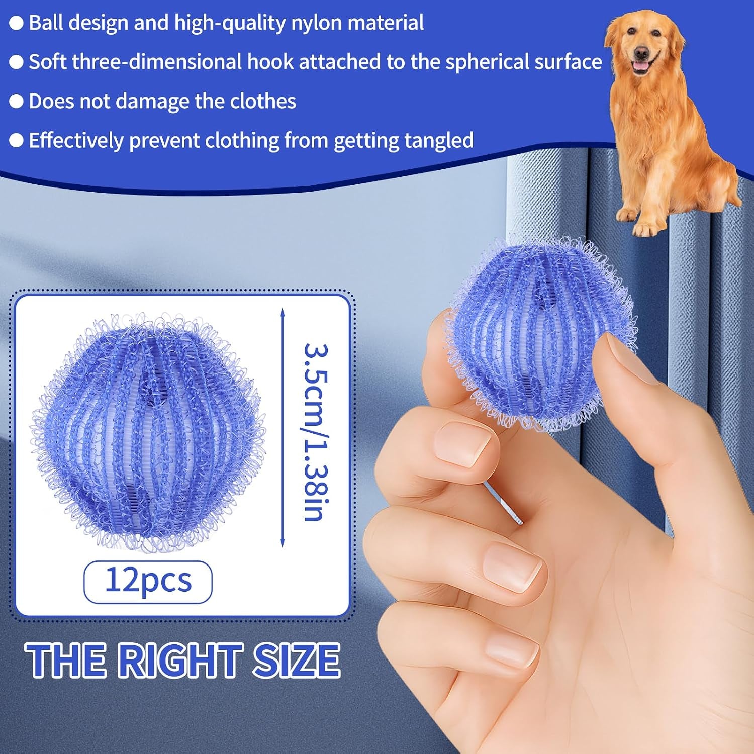 Pet Hair Remover for Laundry(12 PCS) - Washing Machine Hair Collector & Pet Hair Removal Tool, Cat Dog Hair Collector for Washer, Reusable Lint Trap for Front Load & Top Load Washers (Blue) (12)