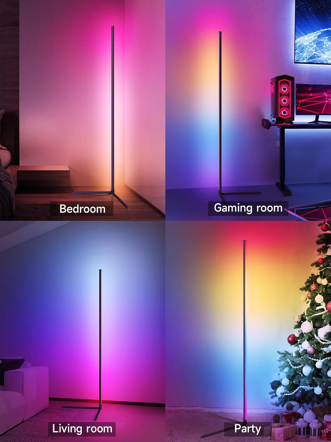 Corner Floor Lamp, RGB LED Corner Lamp with Music Sync, Smart App and Remote Con