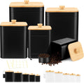 5 Pcs Black Kitchen Canisters for Countertop with Labels Airtight Metal Containers Coffee Tea Sugar Flour Jars with Spoon Farmhouse Big Food Storage Set for Kitchen