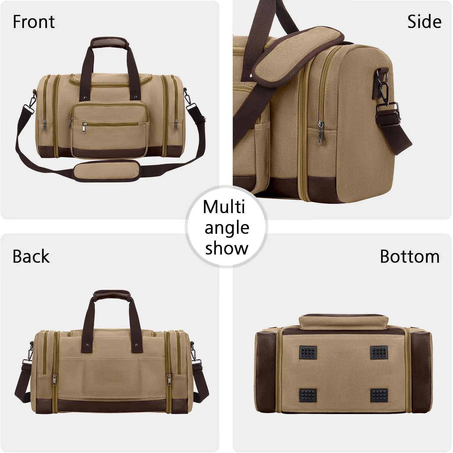 Duffle Bag for Travel Bag 46L Large Expendable Duffle Bags for Men Weekender Bag with Trolly Sleeve for Business Trip Travel Camp Gym, Khaki