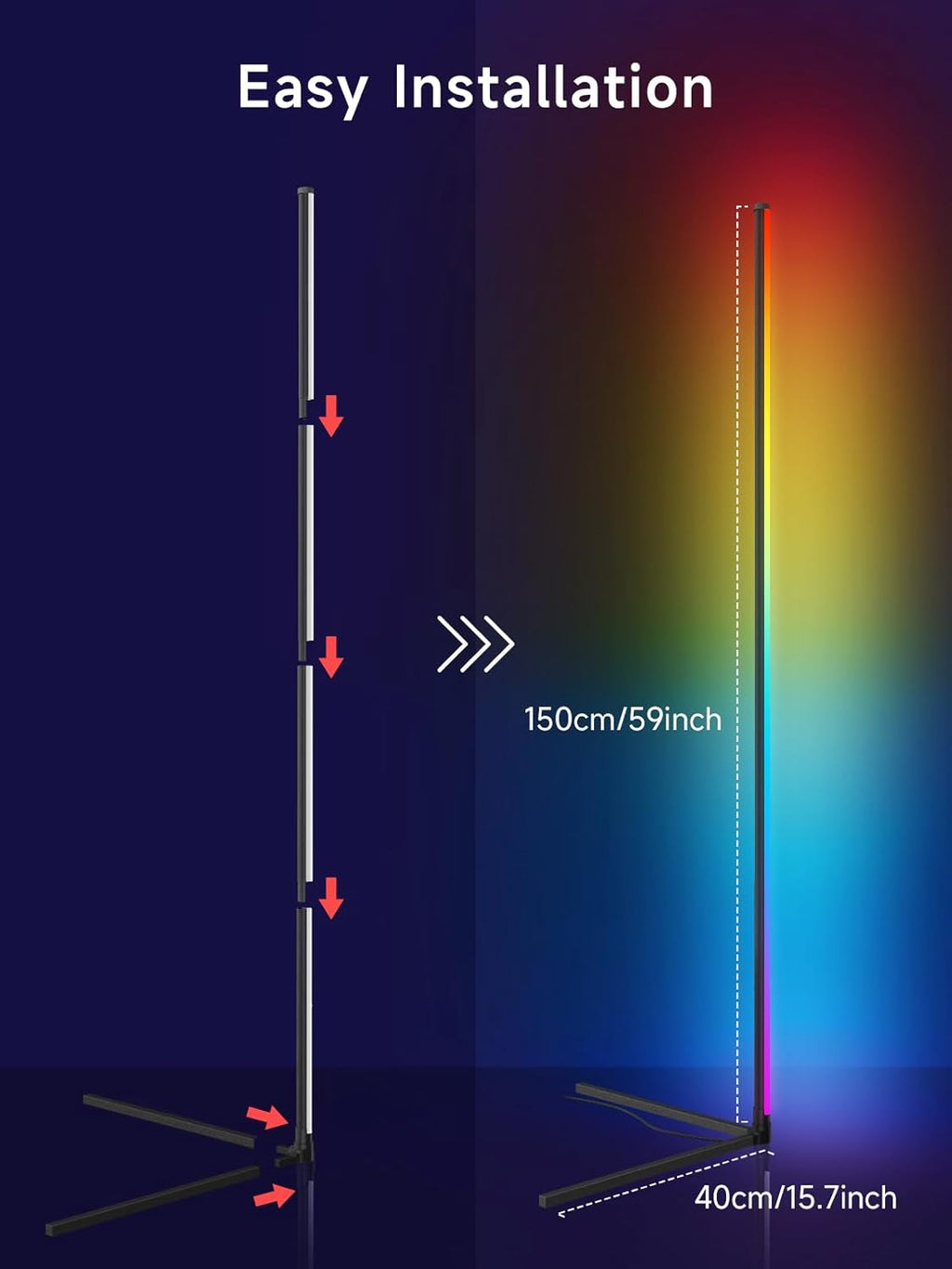 Corner Floor Lamp, RGB LED Corner Lamp with Music Sync, Smart App and Remote Con