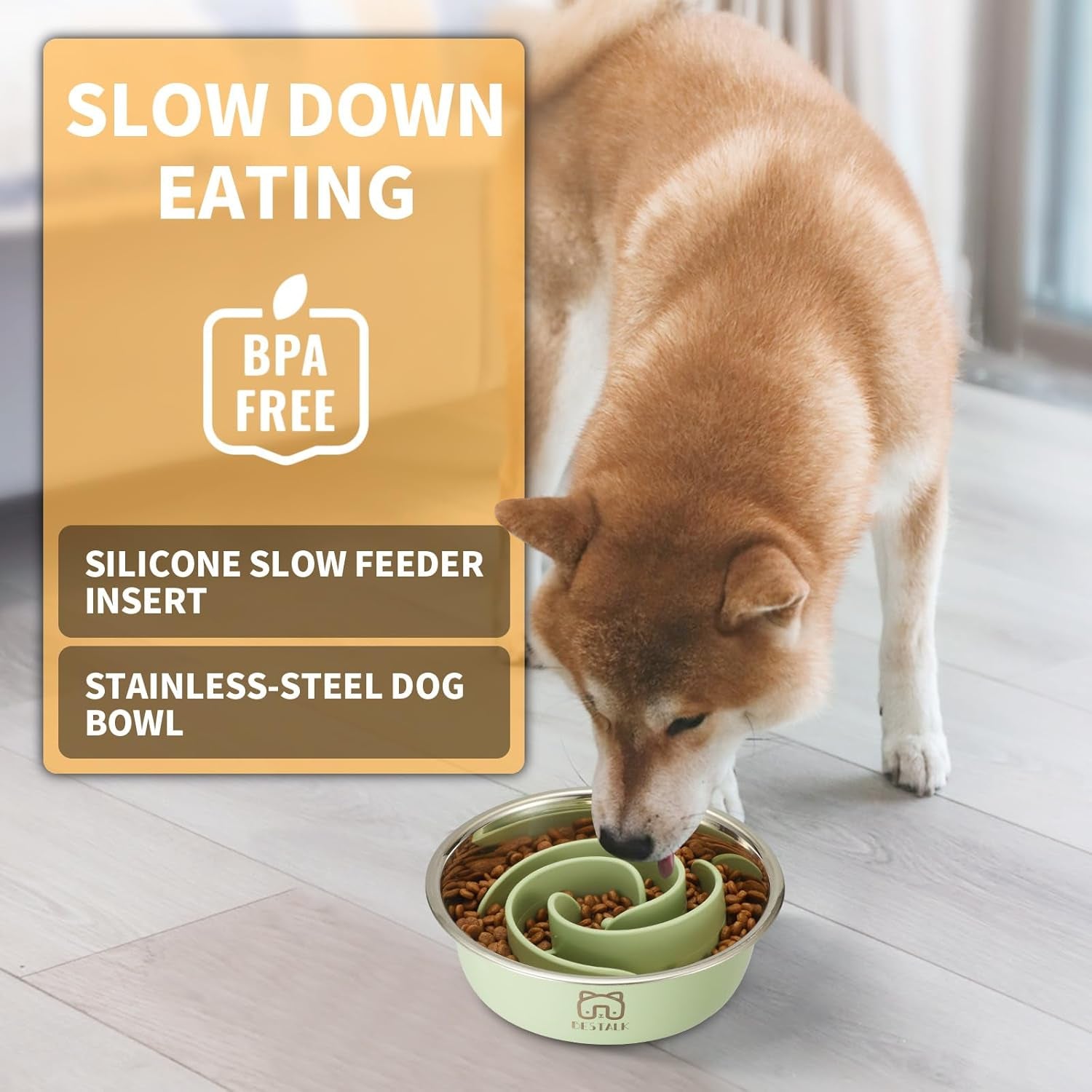 2-In-1 Metal Slow Feeder Dog Bowl,  Stainless Steel Dog Bowls with Silicone Slow Feeder Insert, Food Grade 304 Water Food Bowl with Anti-Slip Base for Small, Medium, Large Dogs