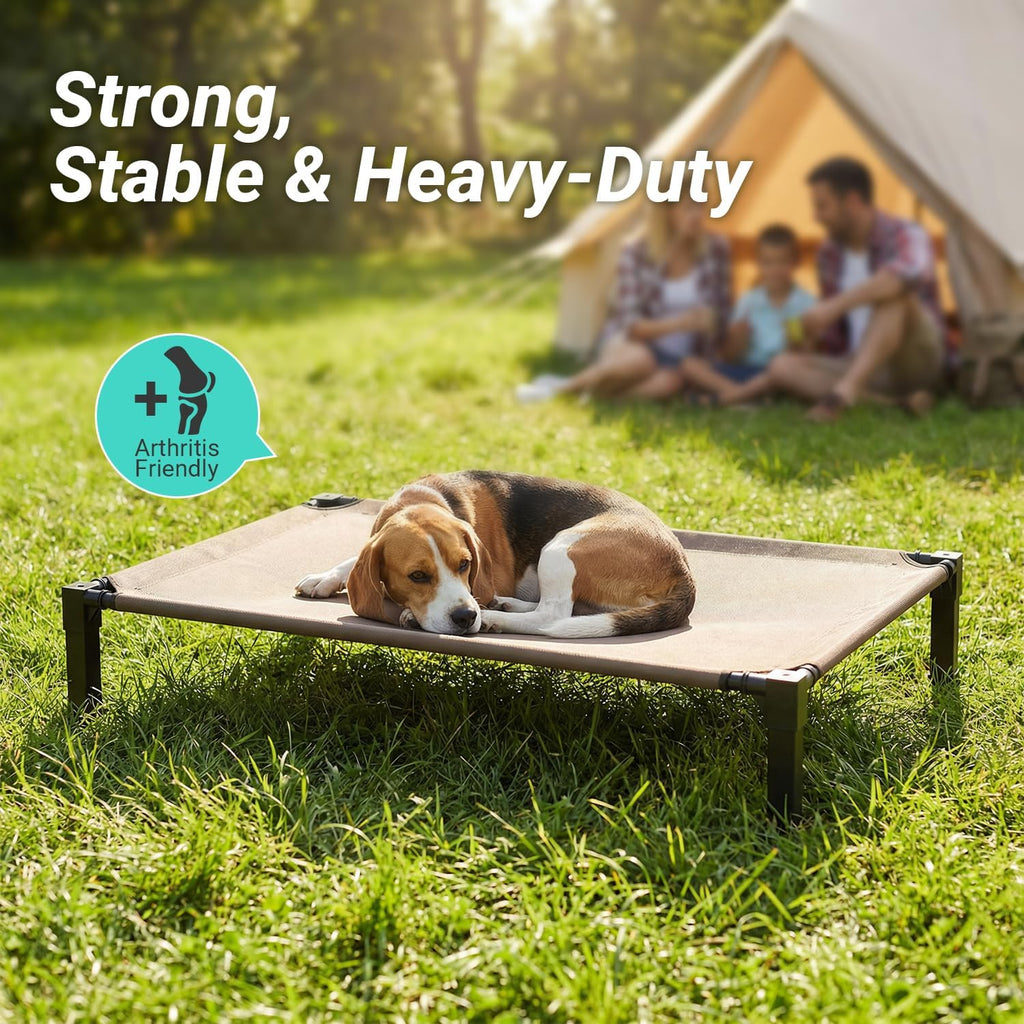 Elevated Outdoor Dog Bed, Cooling Elevated Pet Cot, Steel-Framed and Non-Slip Feet, Raised Dog Bed with Waterproof, Washable, Breathable Teslin Mesh, 35In