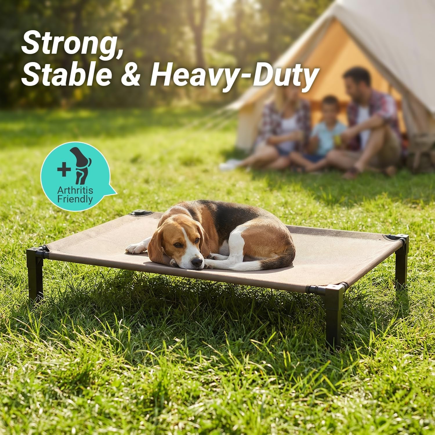 Elevated Outdoor Dog Bed, Cooling Elevated Pet Cot, Steel-Framed and Non-Slip Feet, Raised Dog Bed with Waterproof, Washable, Breathable Teslin Mesh, 35In