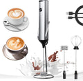 Rechargeable Milk Frother with Stand, Coffee Frother Stirrer Wand, Handheld Drink Mixer with Stainless Steel Whisk, Electric Whisk Foam Maker for Lattes, Cappuccino, Matcha, Protein Powder